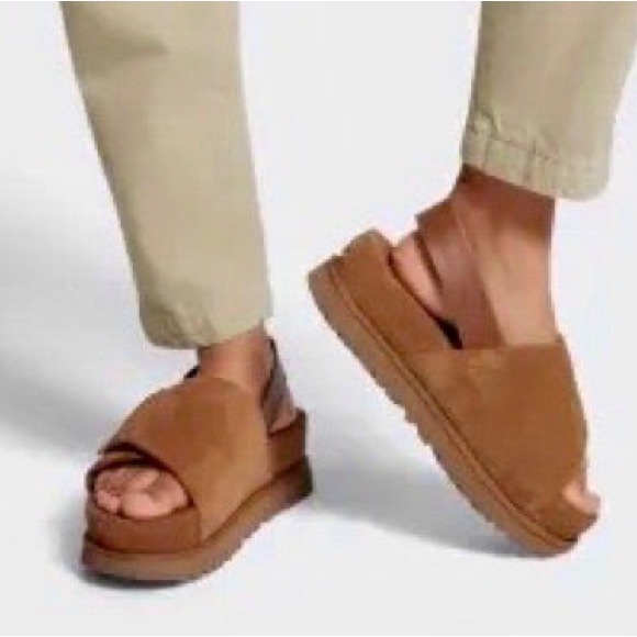 UGG Tan Suede Sandals with Contoured Footbed - Picture 5 of 14